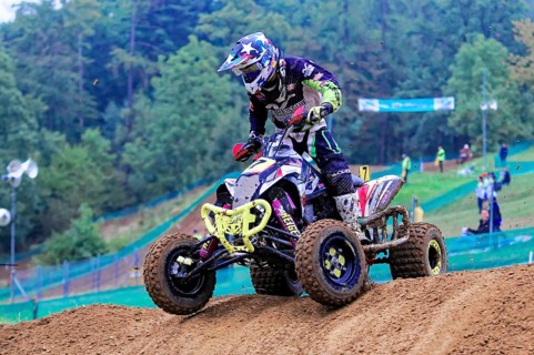 Motocross, Rudersberg, Baden-Württemberg, Germany, Europe, Quad rider jumping during an exciting