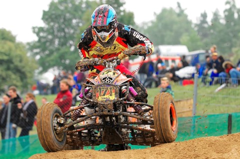 Motocross, Rudersberg, Baden-Württemberg, Germany, Europe, Close-up of a quad rider in a race,