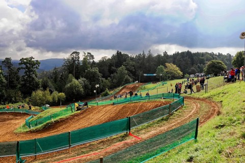 Motocross, Rudersberg, Baden-Württemberg, Germany, Europe, A winding race track in hilly terrain
