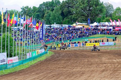 Motocross, Rudersberg, Baden-Württemberg, Germany, Europe, A race track with numerous spectators