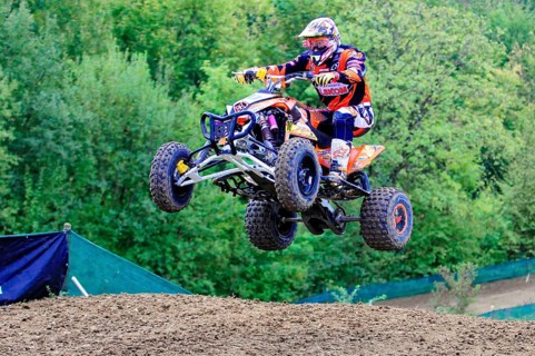 Motocross, Rudersberg, Baden-Württemberg, Germany, Europe, A quad bike rider takes off into the air