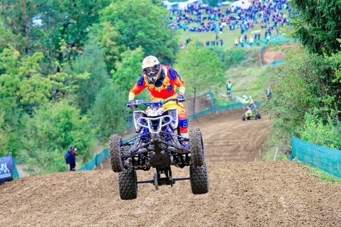 Motocross, Rudersberg, Baden-Württemberg, Germany, Europe, A quad bike rider jumps over a track,