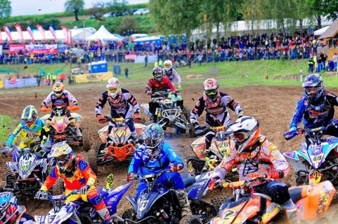 Motocross, Rudersberg, Baden-Württemberg, Germany, Europe, Many riders on quads at a race,