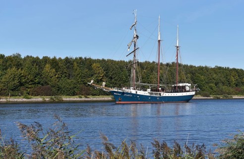 Tall ship, sailing ship ATLANTIS sailing through the Kiel Canal, Kiel Canal, Kiel Canal,