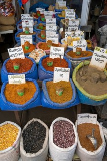 Colourful sacks full of different spices with signs and prices, Gyumri, Gyumri, Shirak province,