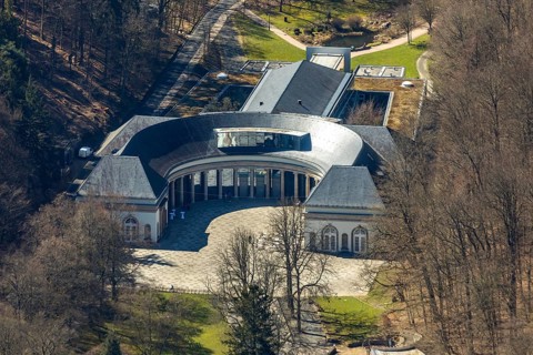 Aerial view, Wandelhalle An den Georg-Viktor-Quelle in Bad Wildungen in Hesse. Bad Wildungen, spa