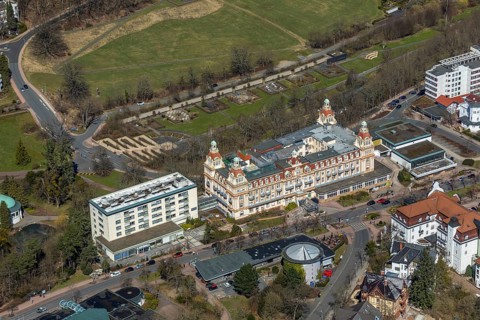 Aerial view, Asklepios Fachklinik Fürstenhof in Bad Wildungen in Hesse. Bad Wildungen, spa centre