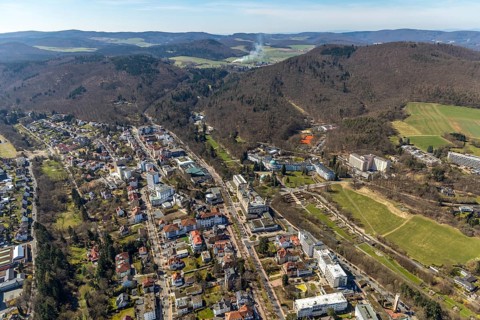 Aerial view, Asklepios Fachklinik Fürstenhof in Bad Wildungen in Hesse. Bad Wildungen, spa centre