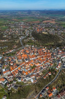 Aerial view, town centre of Wildungen with Protestant church on the town hill, in Bad Wildungen in
