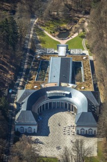 Aerial view, Wandelhalle An den Georg-Viktor-Quelle in Bad Wildungen in Hesse. Bad Wildungen, spa