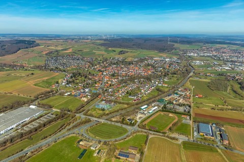 Aerial view, district Mengerinhausen in Bad Arolsen, district Waldeck-Frankenberg, Hesse, Germany,