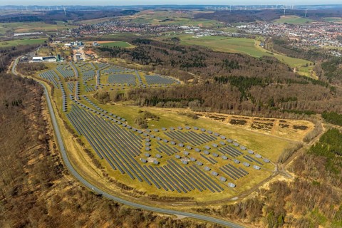 Aerial view, solar plant on the former Prinz-Eugen barracks, with industrial and commercial park,