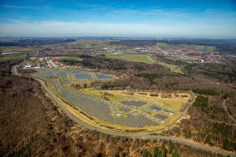 Aerial view, solar plant on the former Prinz-Eugen barracks, with industrial and commercial park,