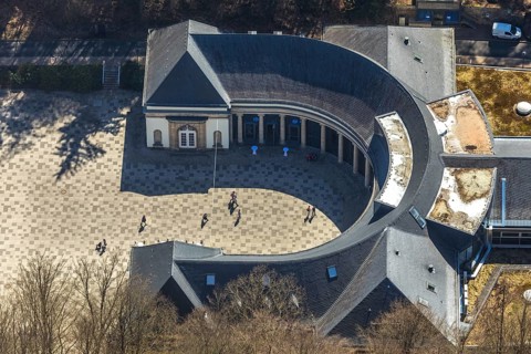 Aerial view, Wandelhalle An den Georg-Viktor-Quelle in Bad Wildungen in Hesse. Bad Wildungen, spa
