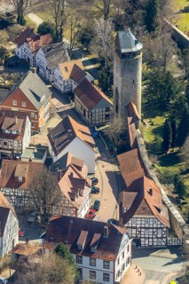 Aerial view, Tylenturm in Korbach. District town Korbach, district Waldeck-Frankenberg in Hesse,