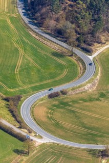 Aerial view, street curves, motorbike route Kasseler Straße L3080, in Volkmarsen, district