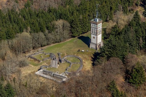 Aerial view, Goldhausen, Burg Eisenberg is the ruin of a hilltop castle near Goldhausen in Korbach,