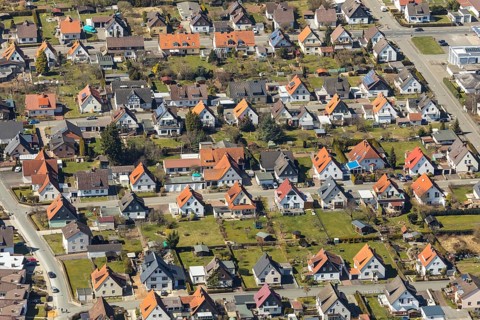 Aerial view, residential area with detached houses Danziger Straße and Friedensstraße in Korbach.