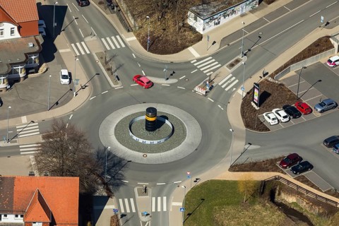 Aerial view, roundabout with continental column in Korbach. District town Korbach, district