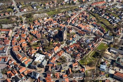 Aerial view, Historic old town of Korbach with Kilianskirche in Korbach. District town Korbach,