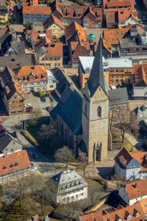 Aerial view, Nikolaikirche in Korbach. District town Korbach, district Waldeck-Frankenberg in