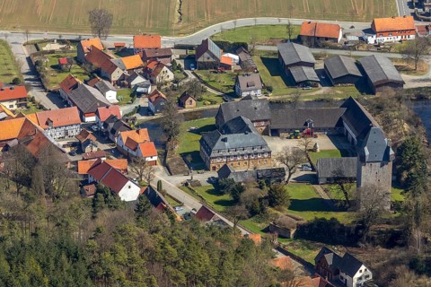 Aerial view, Nordenbeck in Korbach with former manor house of the castle and the former moated