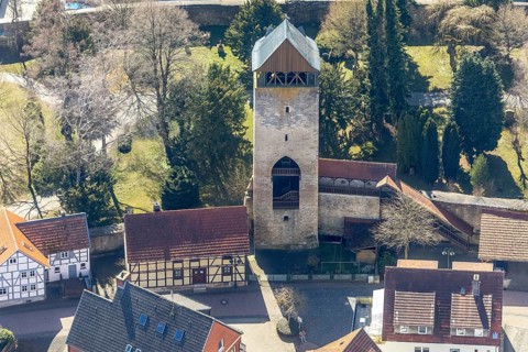 Aerial view, Tylenturm in Korbach. District town Korbach, district Waldeck-Frankenberg in Hesse,