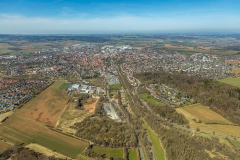Aerial view, archaeological site at the Korbacher Spalte on Frankenberger Landstraße in Korbach.