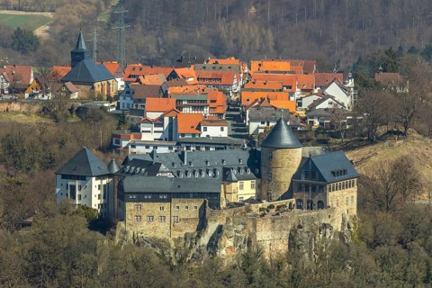 Aerial view, Waldeck with the castle-like castle Waldeck in Waldeck in Hesse. Waldeck, Waldeck