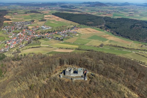 Aerial view, Weidelsburg is the ruin of a hilltop castle near Ippinghausen in Wolfhagen, Naturparks