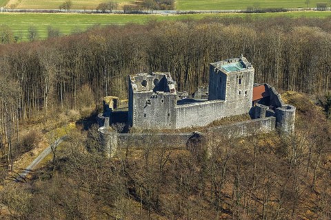Aerial view, Weidelsburg is the ruin of a hilltop castle near Ippinghausen in Wolfhagen, Naturparks