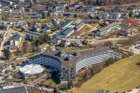 Aerial view, Sauerland Stern Hotel in Willingen in Hesse. Willingen (Upland), district