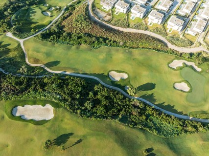 Partial view of the La Hacienda Links Golf Resort and the Fairmont La Hacienda hotel. Aerial view.