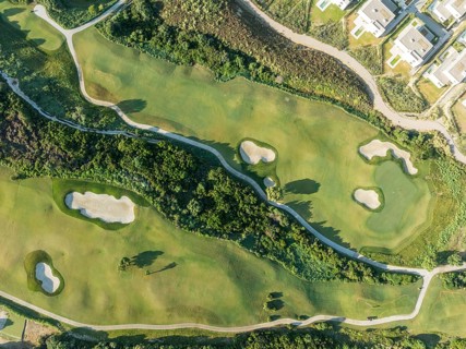 Partial view of the La Hacienda Links Golf Resort and the Fairmont La Hacienda hotel. Aerial view.