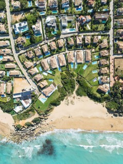 The Roche housing estate at the Mediterranean Sea. Aerial view. Drone shot. Cádiz province,
