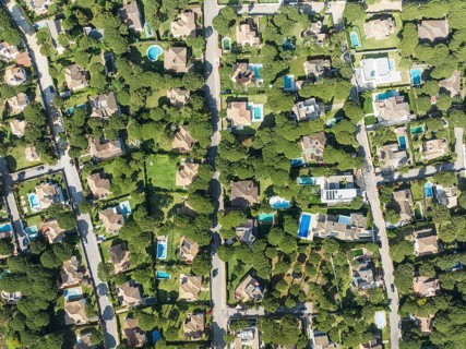 The Roche housing estate. Aerial view. Drone shot. Cádiz province, Andalusia, Spain
