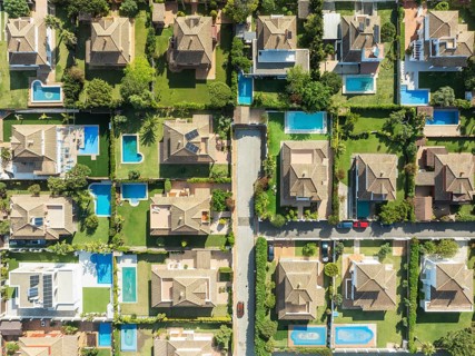 The Roche housing estate. Aerial view. Drone shot. Cádiz province, Andalusia, Spain