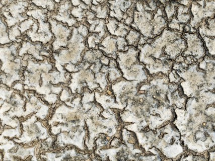 Dried mud in the marshland of the Bahía de Cádiz Nature Reserve. Aerial view. Drone shot. Cádiz