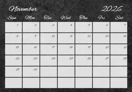 Printable Wall Calendar, November 2026 Retro