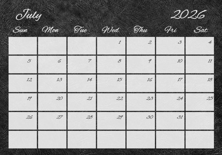 Printable Wall Calendar, July 2026 Retro