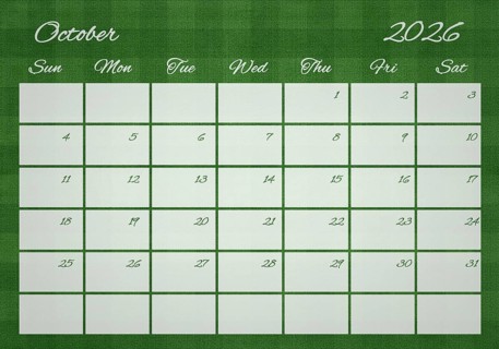 Printable Wall Calendar, October 2026 on Football Field