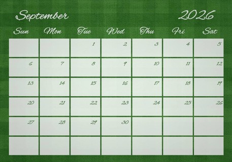 Printable Wall Calendar, September 2026 on Football Field