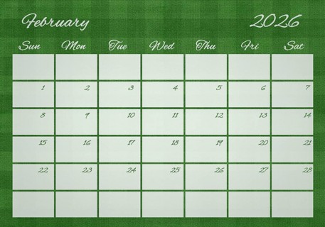 Printable Wall Calendar, February 2026 on Football Field