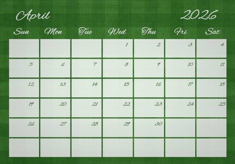Printable Wall Calendar, April 2026 on Football Field