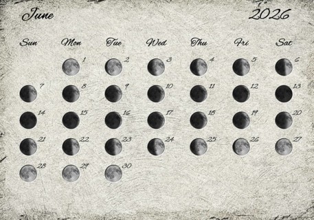 Moon Phases Calendar. June 2026 Old Paper