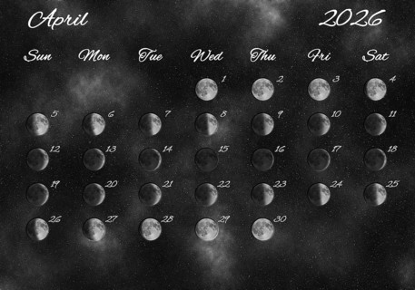 Moon Phases Calendar, April 2026 Space Background
