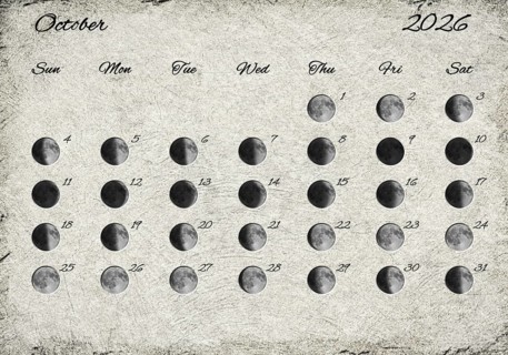 Moon Phases Calendar. October 2026 Old Paper
