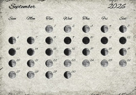 Moon Phases Calendar. September 2026 Old Paper
