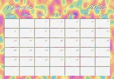 Printable Wall Calendar, December 2026 Colorful