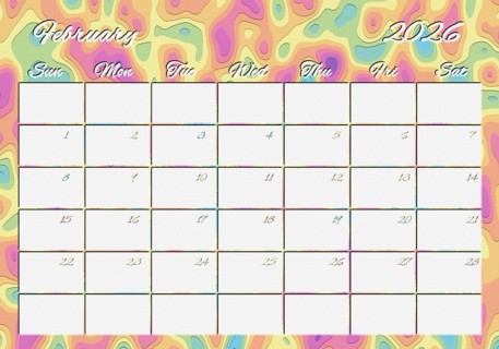 Printable Wall Calendar, February 2026 Colorful